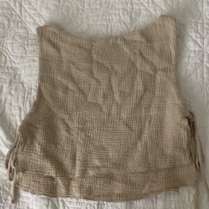 Brand from Los Angeles. Women's Beige Crop Top with tie sides